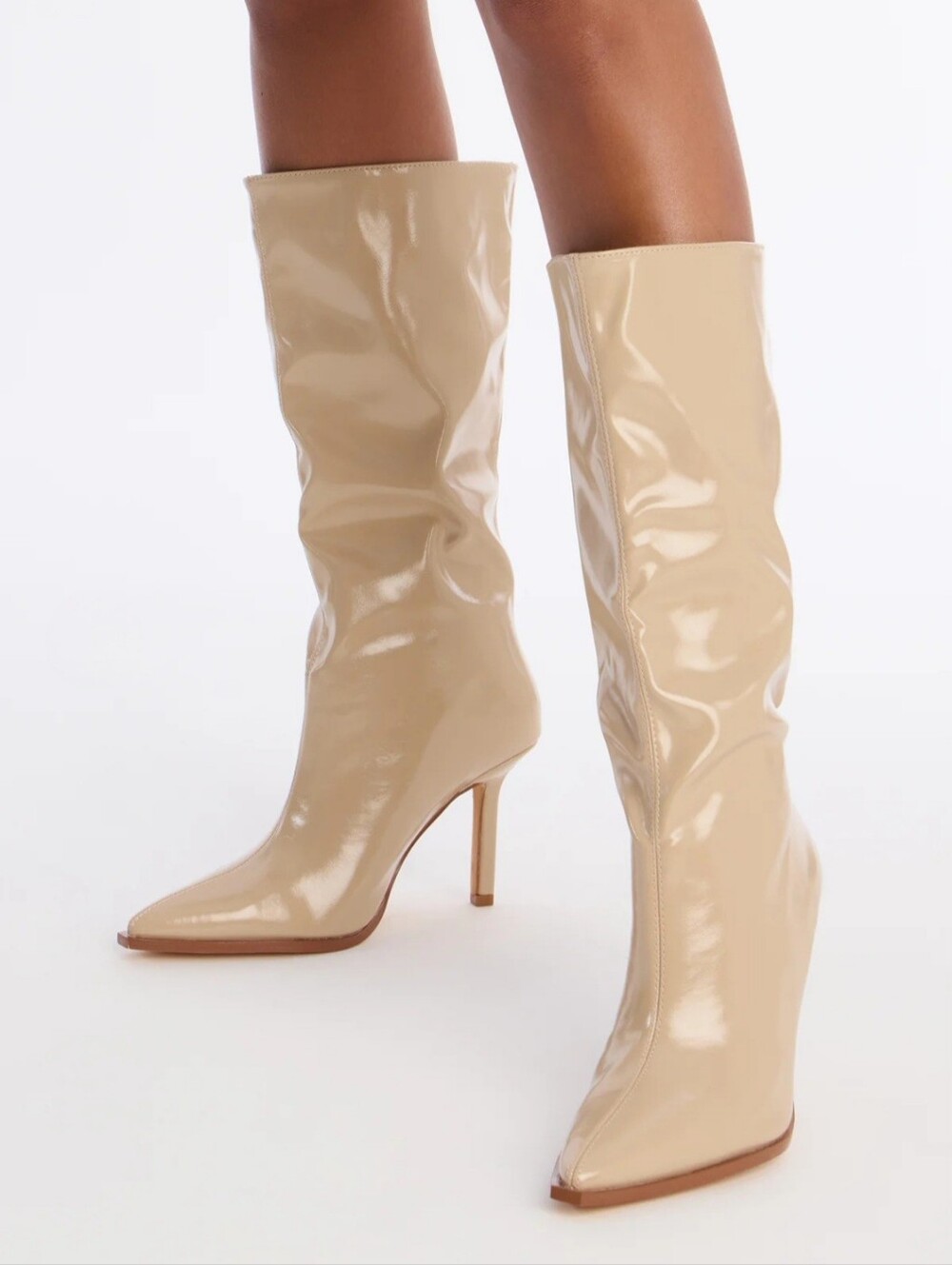 Beige Knee-High Pointed Toe Stiletto Boots